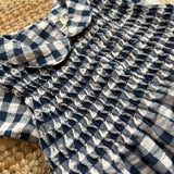Abito vichy maxi blu e bianco con ricamo a nido d'ape Malvi & Co S26M007VECRR