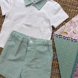 Completo polo in jersey bermuda righe goffrate bianco e verde Malvi & Co S26B204CAJJ S26B210PNRR