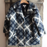 Blue and cream check coat GN23003