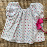 Camicetta LAB in tessuto anni 70 originale fantasia fiorellini blu fucsia