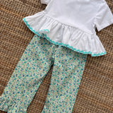 Completo LAB camicetta con serpentina e pantalone fiorellini con frill