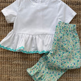 Completo LAB camicetta con serpentina e pantalone fiorellini con frill
