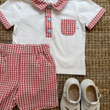 Completo polo e bermuda vichy rosso e bianco Aura Deolinda DBV26633