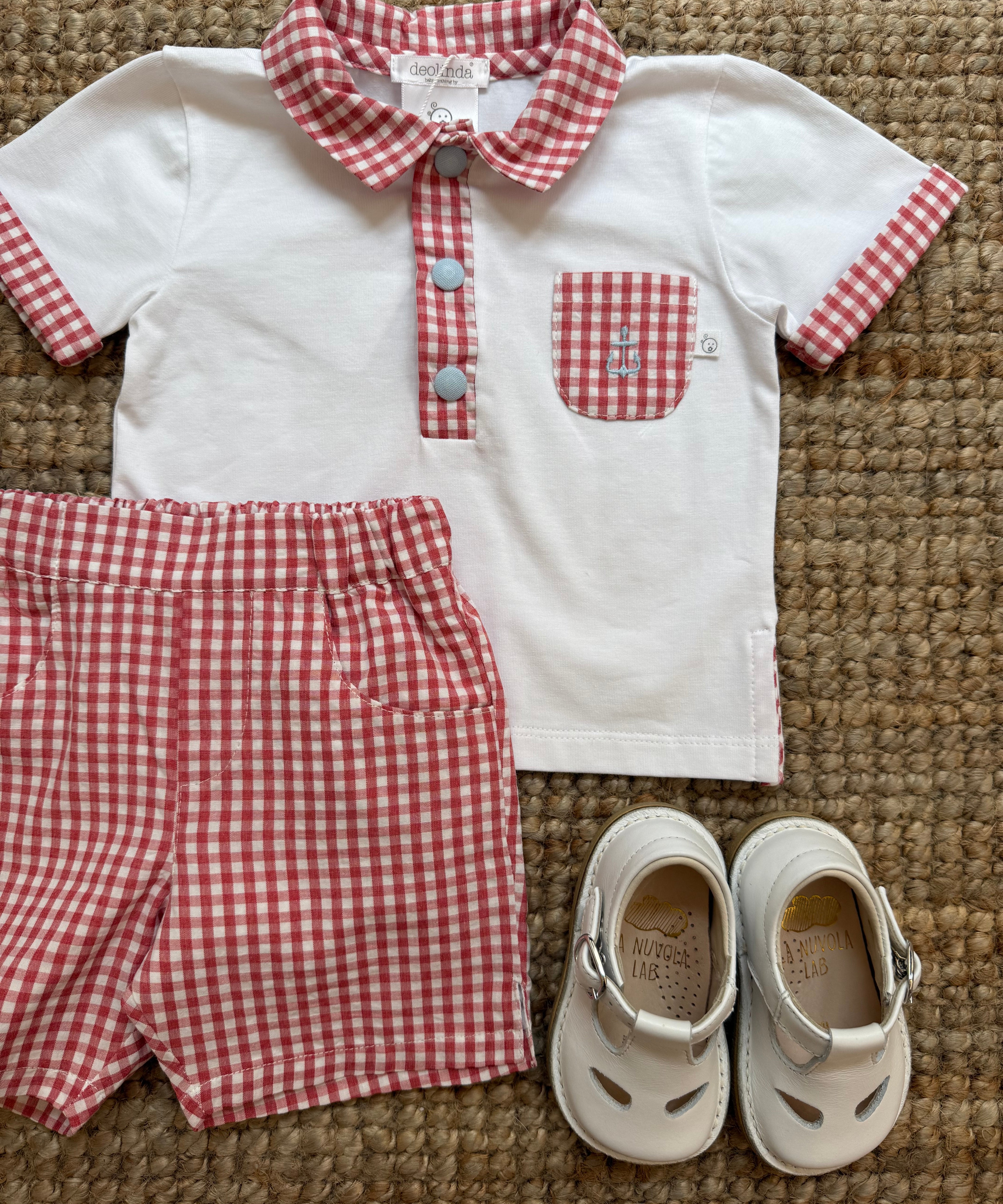 Completo polo e bermuda vichy rosso e bianco Aura Deolinda DBV26633