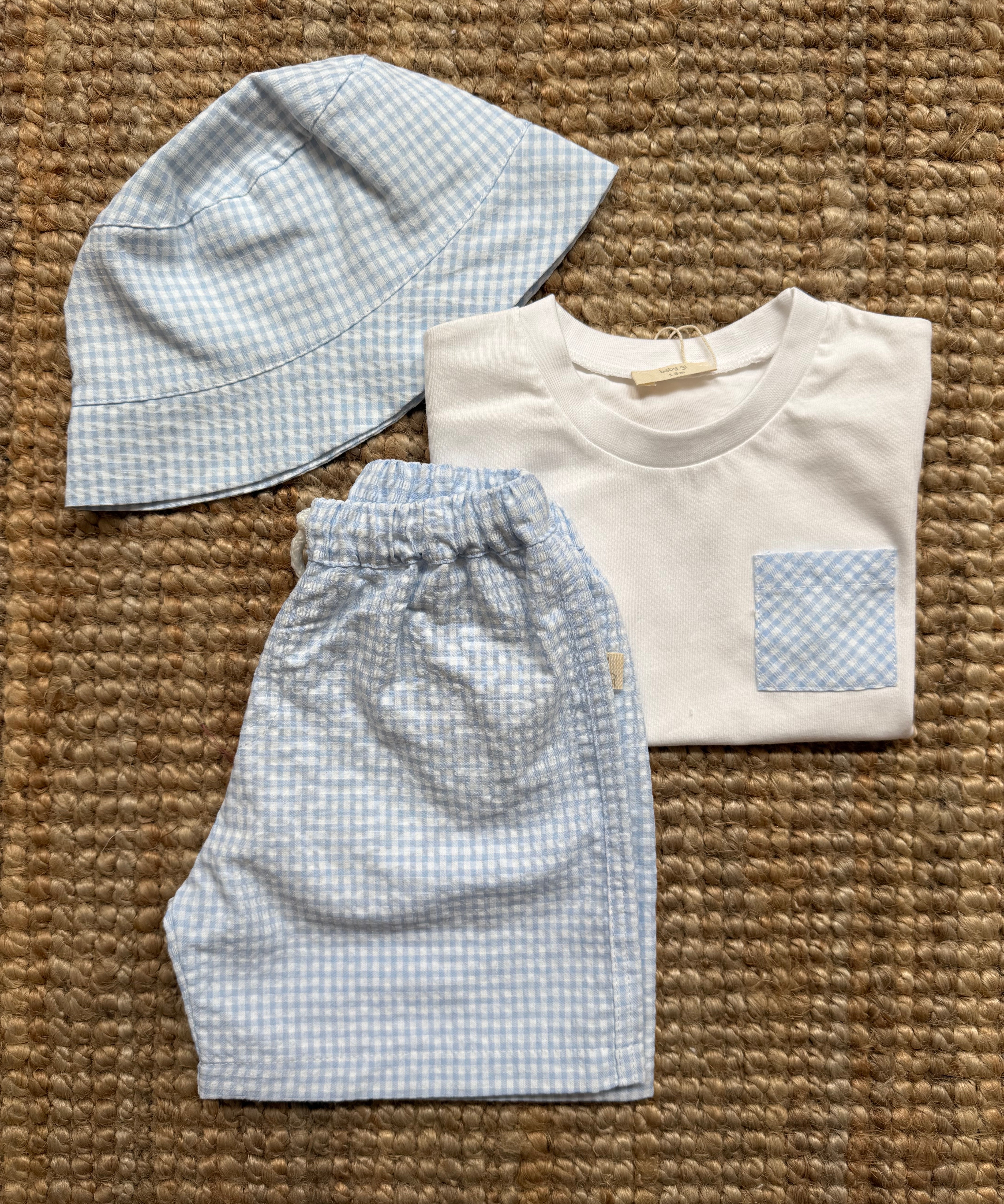 Completo t-shirt + boxer mare vichy bianco e azzurro HS70B Baby Gi