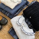 Camicia in oxford con colletto ricamo smock blu e rouches Malvi F26M021CAOO