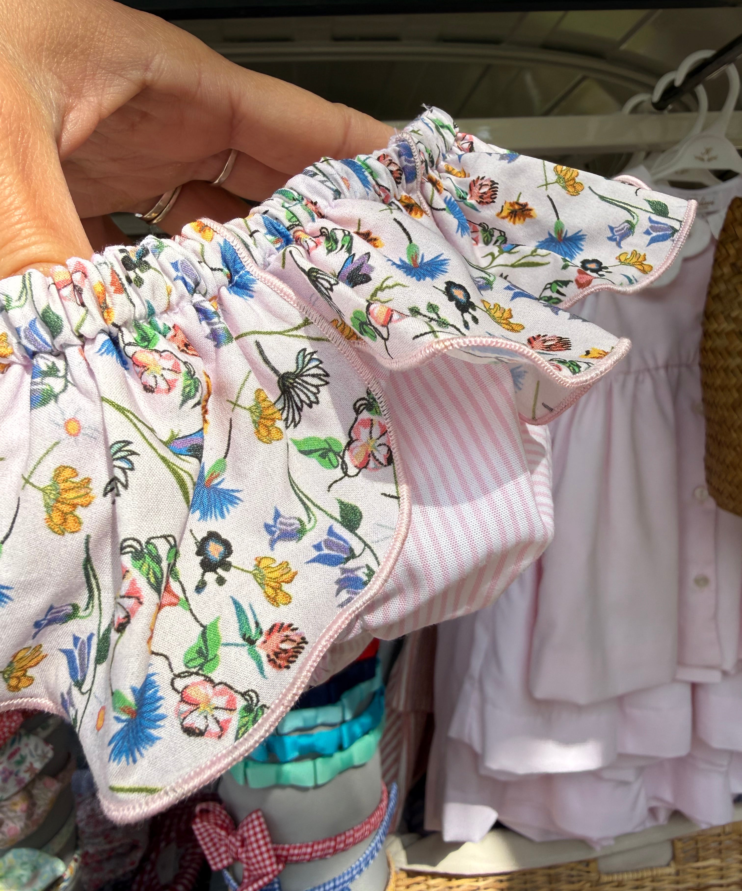 Costume S09 LAB slip in cotone righine rosa e bianco con cappe fiorellini