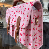Borsa cartella grande con tracolla velluto rosa a coste stampa ciliegie Naj-Oleari