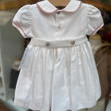 Abito cerimonia con ricamo punto smock rosa B9031 Tartaleta