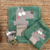 Set biancheria coppia asciugamani verde LUPO grigio - Tessuti e Vissuti capsule x LANUVOLALAB