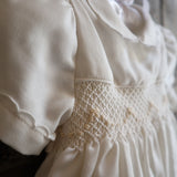 Newborn Baptism Dress in Milk Twill with Smock Embroidery FCCI133VEZL