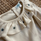 Polo LAB burro con colletto frill ricamato fiorellini