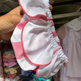 Costume LAB slip in cotone rigone rosa babol e bianco con cappe bianche