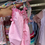 Costume LAB intero in cotone vichy e fiocchi fiorellini