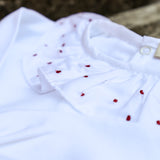 Body bianco con colletto ricamato pois bordeaux BG203G