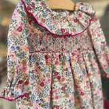 Pagliaccetto Anthea fantasia fiori con ricamo smock 37013 Kidiwi