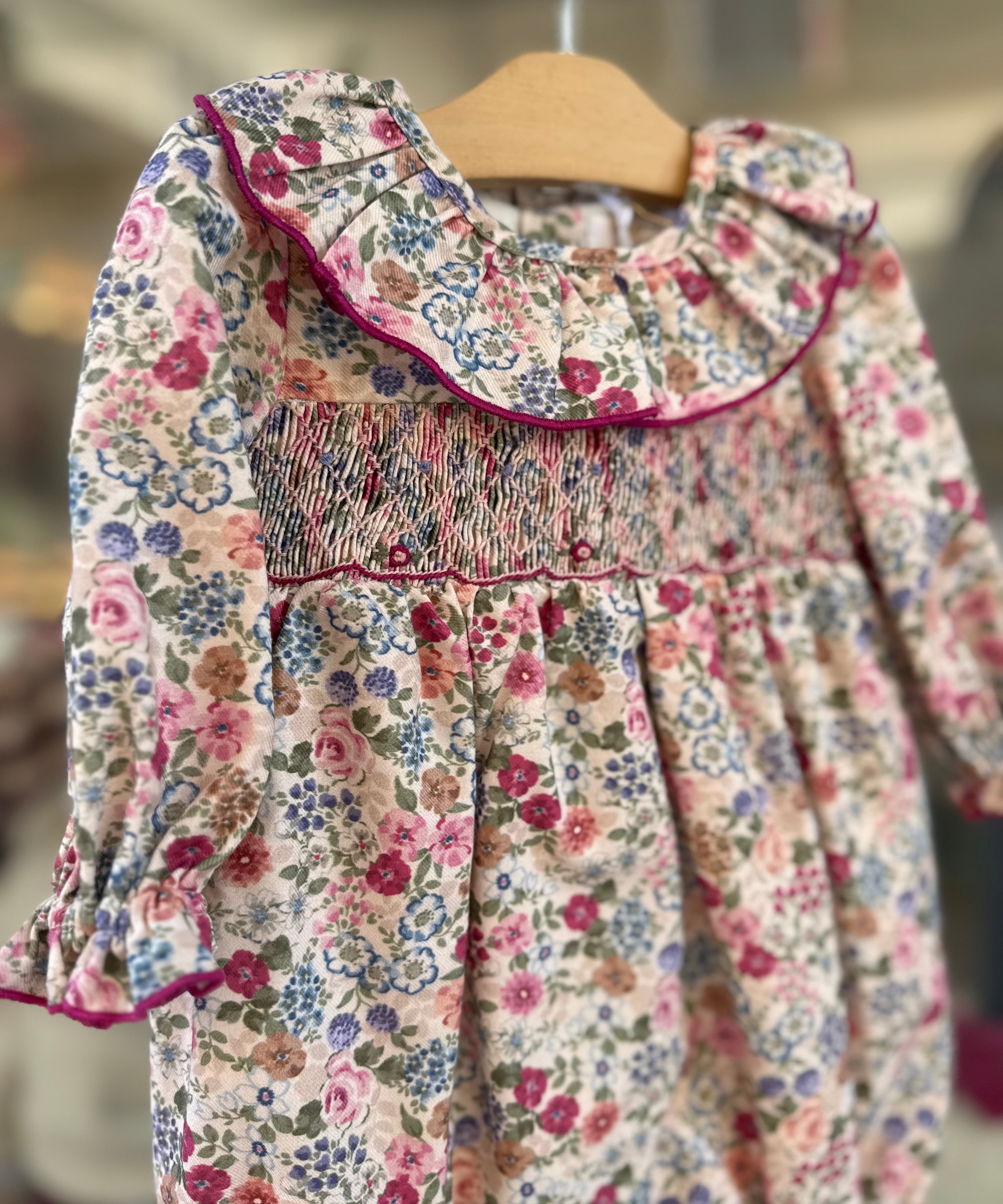 Pagliaccetto Anthea fantasia fiori con ricamo smock 37013 Kidiwi