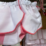 Costume LAB slip in cotone rigone rosa babol e bianco con cappe bianche