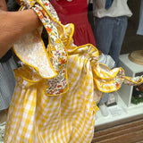 Costume LAB intero in cotone vichy giallo e bianco con fiocchi fiorellini