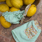 Costume LAB slip in cotone righina verde e bianco con fiocchi nodo fiorellini colorati