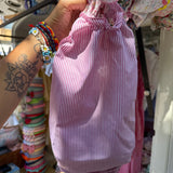 Costume LAB I010 intero in cotone righine fucsia e bianco con fiocchi