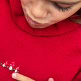 Maglioncino rosso collo frill ricamo autunno Mi Lucero x LA NUVOLA LAB I24113