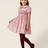 Abito fantasia rosa ricamo smock B9031 Tartaleta