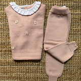 Completo rosa con colletto frill e ricamo fiorellini Mi Lucero x LA NUVOLA LAB 25070 25270