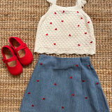 Gonna denim con cuoricini ricamati DK329