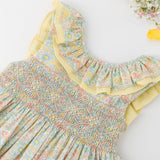 Abito ricamo smock fiori giallo Mélina Kidiwi 36141