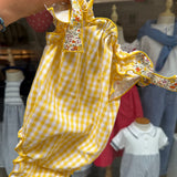 Costume LAB intero in cotone vichy giallo e bianco con fiocchi fiorellini