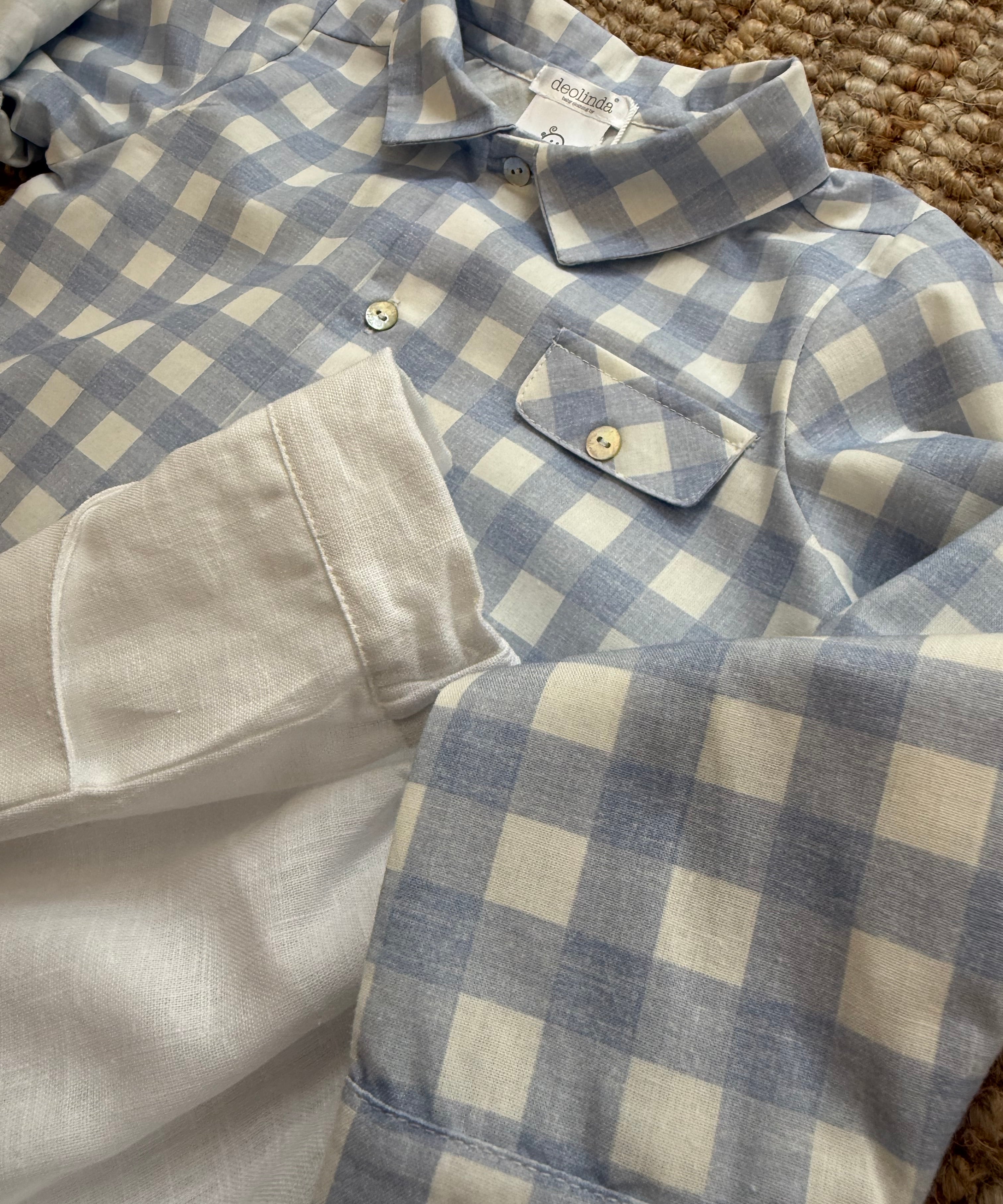 Completo camicia maxi vichy bianco azzurro e bermuda Deolinda DBV26653