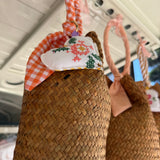 Borsa LAB paglia manico fantasia con cuore imbottito stoffa vintage