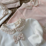Tutina in ciniglia rosa con dettagli fiorellini HE52G BabyGi