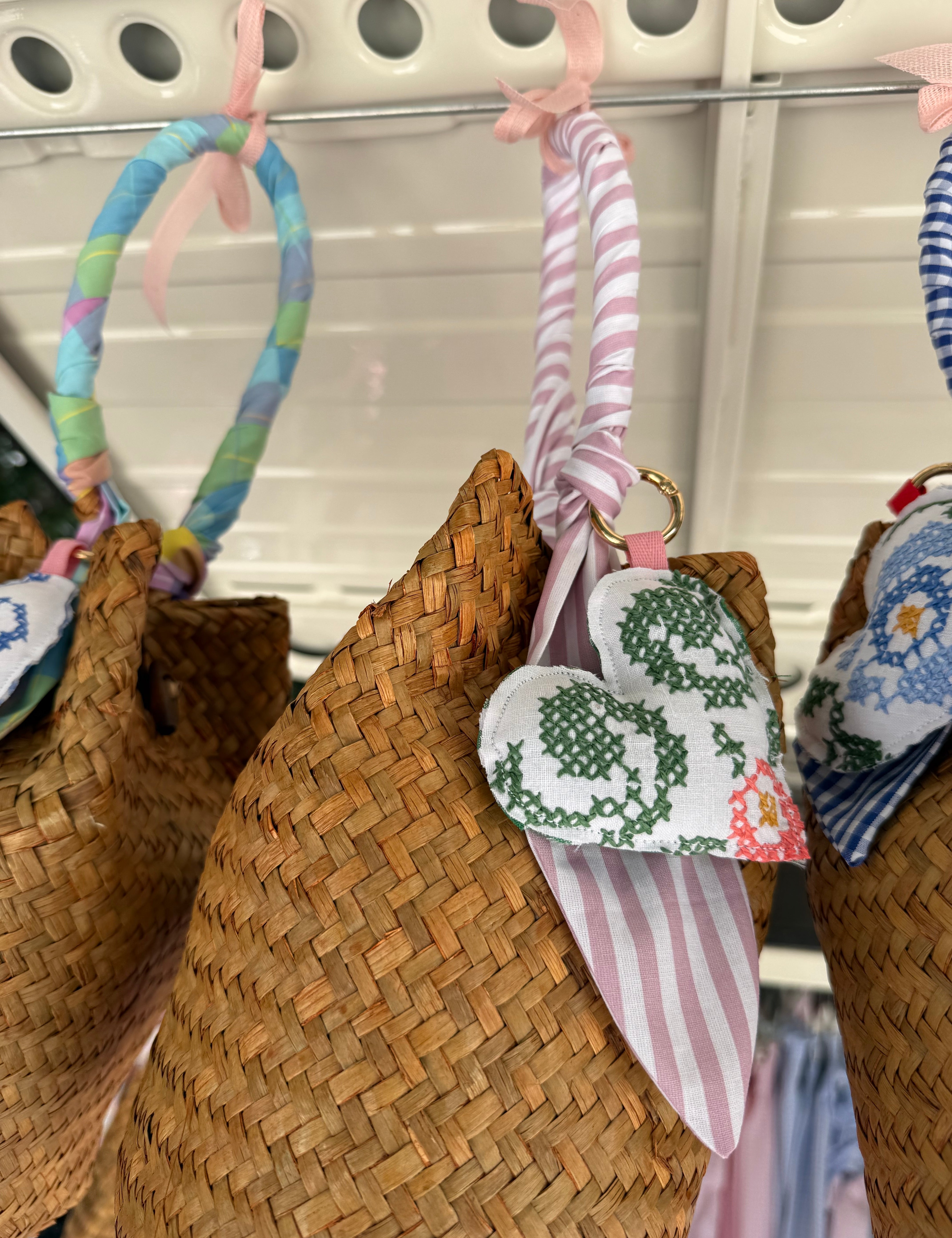 Borsa LAB paglia manico fantasia con cuore imbottito stoffa vintage