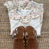 Completo LAB polo colletto petalo fiorellini e pantalone con frill