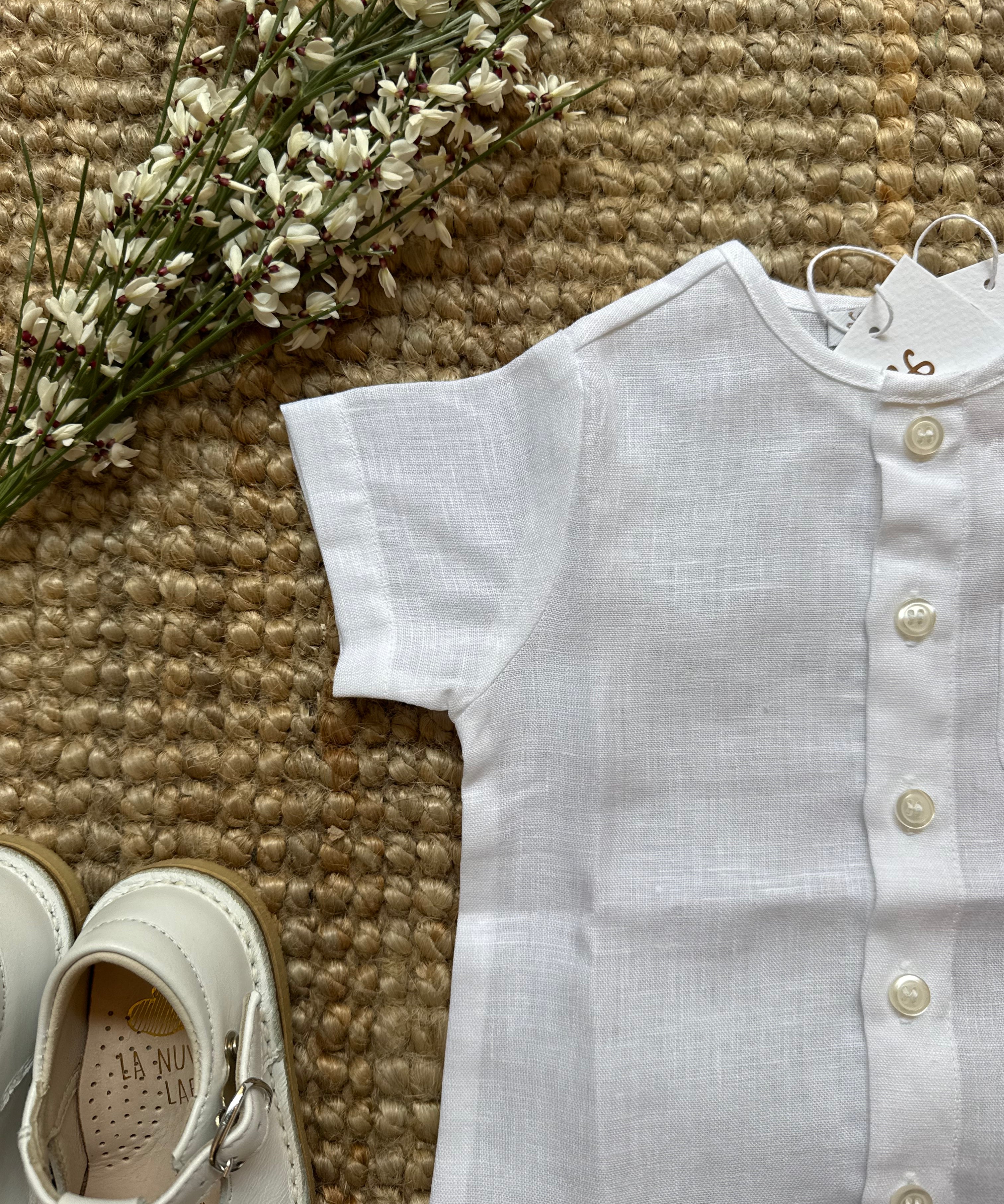 Completo newborn camicia lino e bermuda millerighe verde salvia La Mascot 55/1305013 55/2501748
