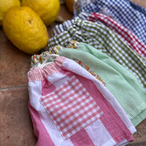 Costume boxer LAB in cotone vichy blu e bianco dettagli fiorellini