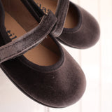 Grey Velvet Ballet Flats with Strap 11351