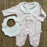 Tutina rosa con collo petalo piquet bianco PQ50M Baby Gi