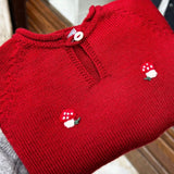 Mi Lucero x LA NUVOLA LAB I24115 red button crew neck sweater