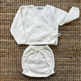 Completo incrociatino + bloomers lavorazione noccioline latte Mi Lucero x LA NUVOLA LAB I25307 I25309