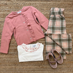 Pantalone gaucho Magil quadri rosa grigio e panna IN25065