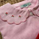 Camicetta LAB Clizia colletto ricamato funghetti quadretto vichy rosa e bianco con colletto petalo a manica lunga