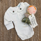 Body LAB Natale con colletto rouches ricamato con ghirlanda manica lunga