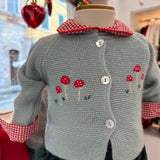 Cardigan ricamato a mano misto cashmere salvia