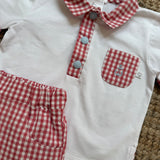 Completo polo e bermuda vichy rosso e bianco Aura Deolinda DBV26633