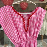 Kaftano LAB vichy bianco fucsia con maxi serpentina