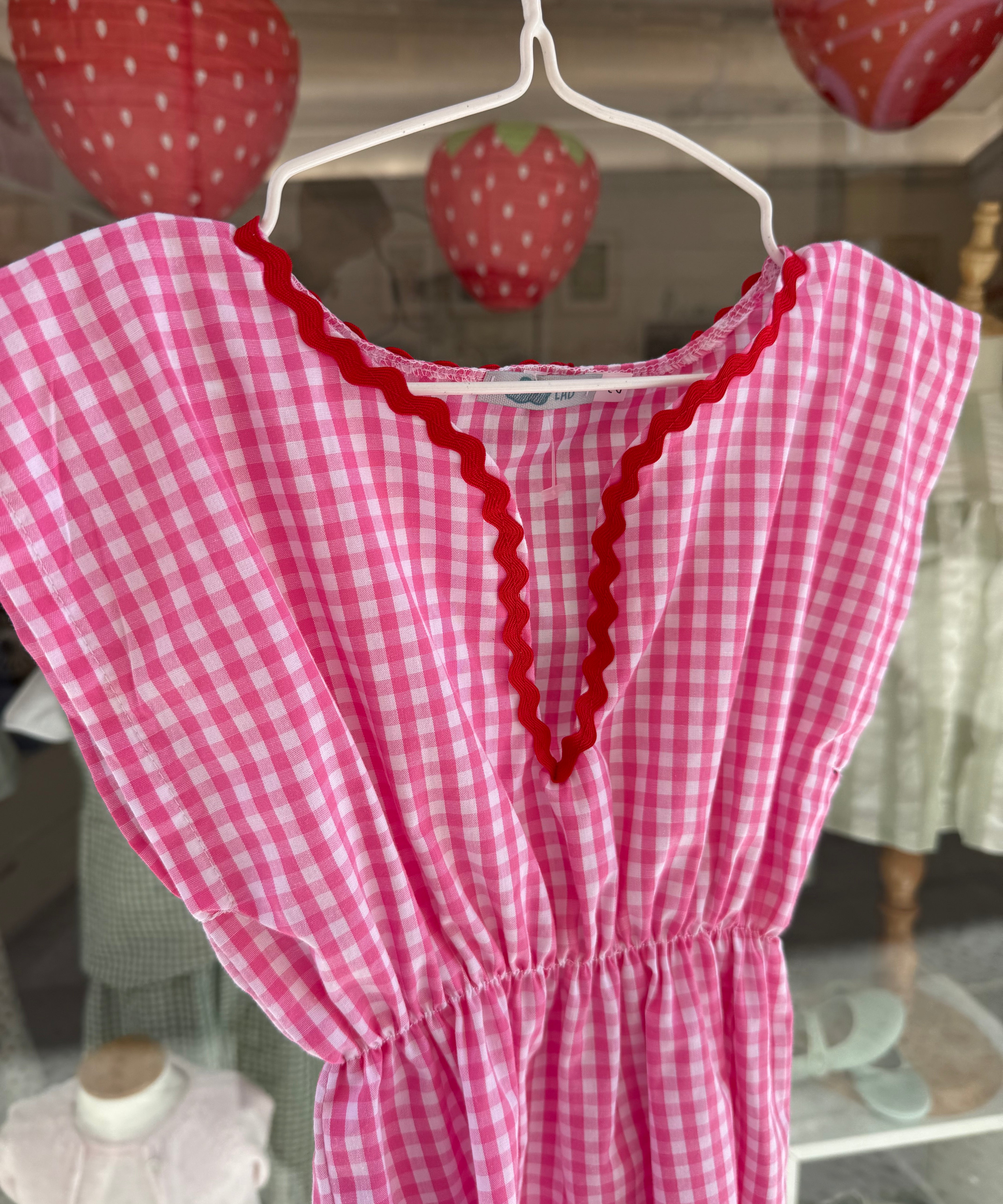 Kaftano LAB vichy bianco fucsia con maxi serpentina