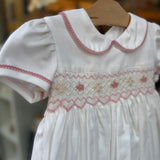 Abito cerimonia con ricamo punto smock rosa B9031 Tartaleta